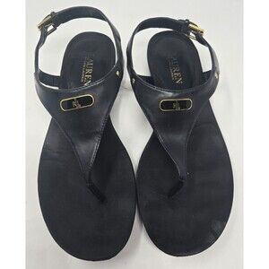 Lauren Ralph Lauren Thong Sandals Women's Size 9 Kacy Black Gold T-Strap